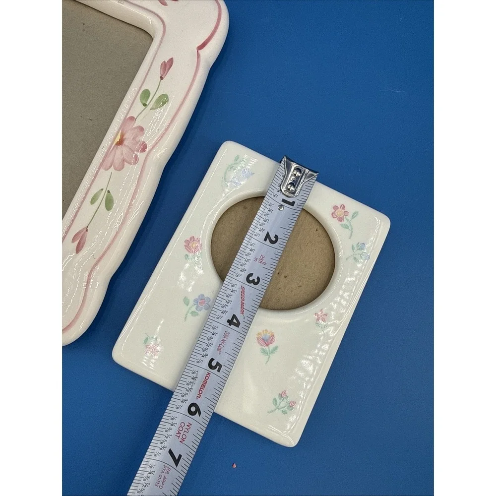Vtg 2 Ceramic Picture Frames Pink Floral Tabletop Cottagecore Country Farm House